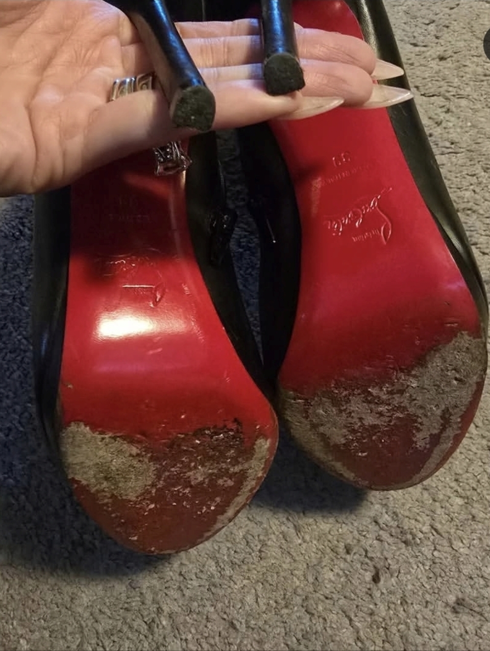 Women’s Black Leather Ankle Boots with Red Sole - Picture 4 of 5